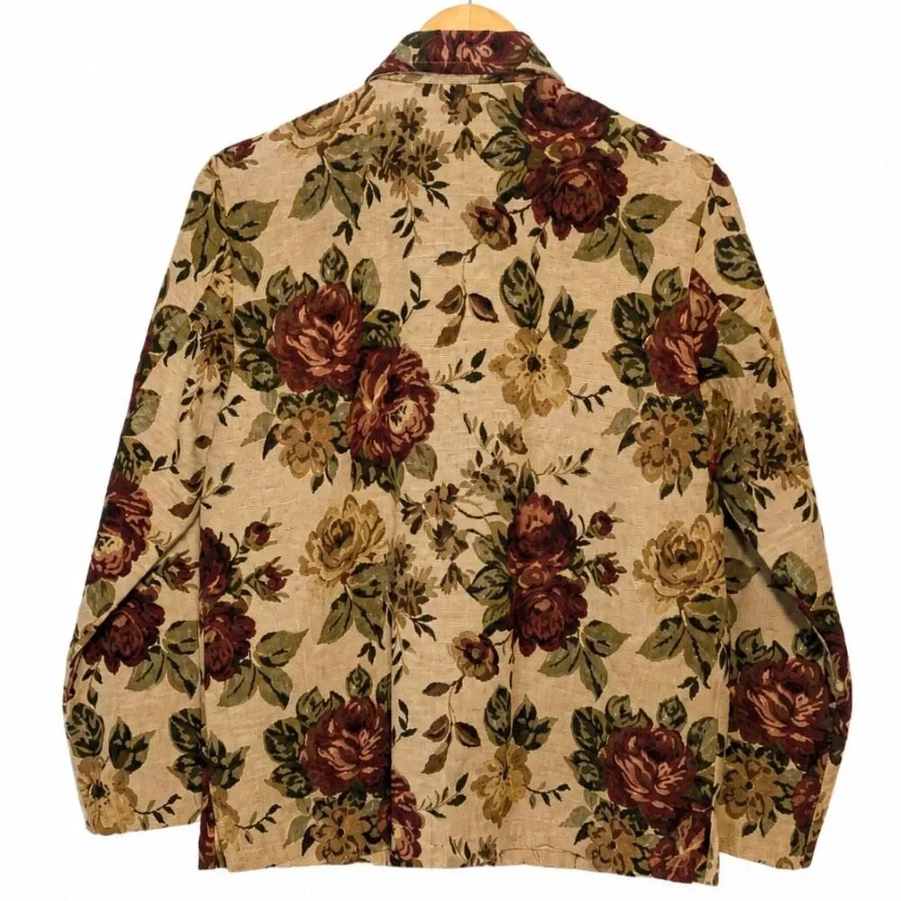 Vintage 1990s Lemon Grass Floral Tapestry Jacket S Cottagecore Dark Academia Y2K